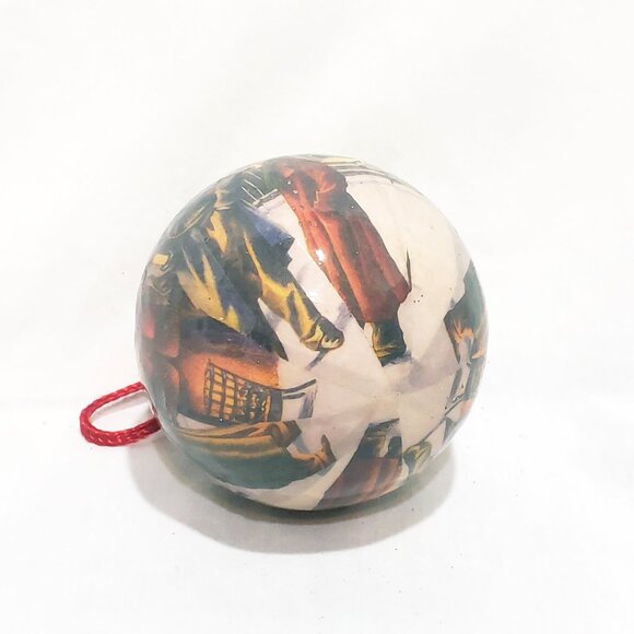Vintage JC Penney Ball Paper Mache Victorian Scene People Outside Ornament 2" - Picture 4 of 5